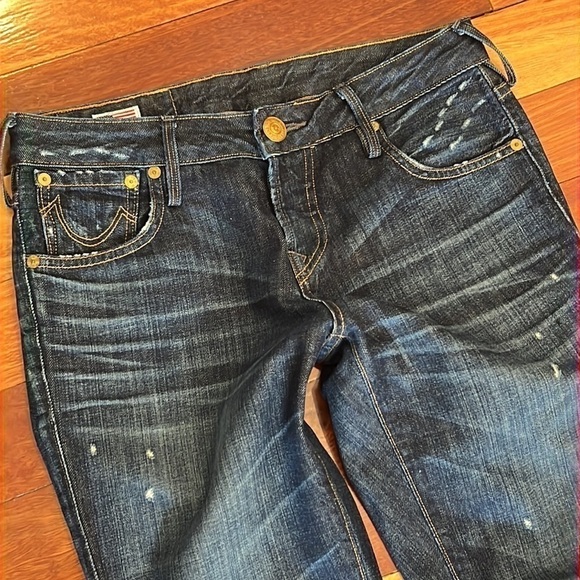 🌸 True Religion Avery Distressed Button Fly Jeans Size 25/35 Long USA - Picture 2 of 12